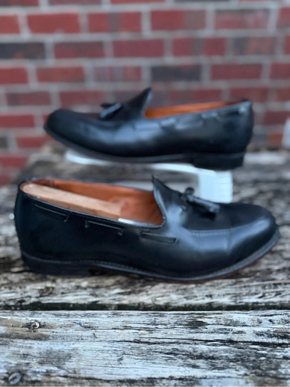 Lands' End Sz 10.5W Black Leather Tassel Slip-On Dress Loafers Made in USA X1